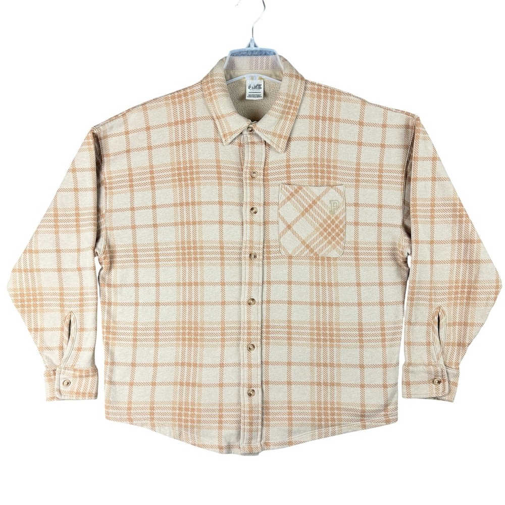 PINK Victoria's Secret Women's XS‎ Tan Cream Plaid Shacket Relaxed Oversized